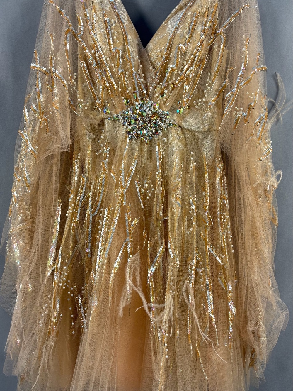 Tony Bowls Gold Sequin Tulle Mini Dress
